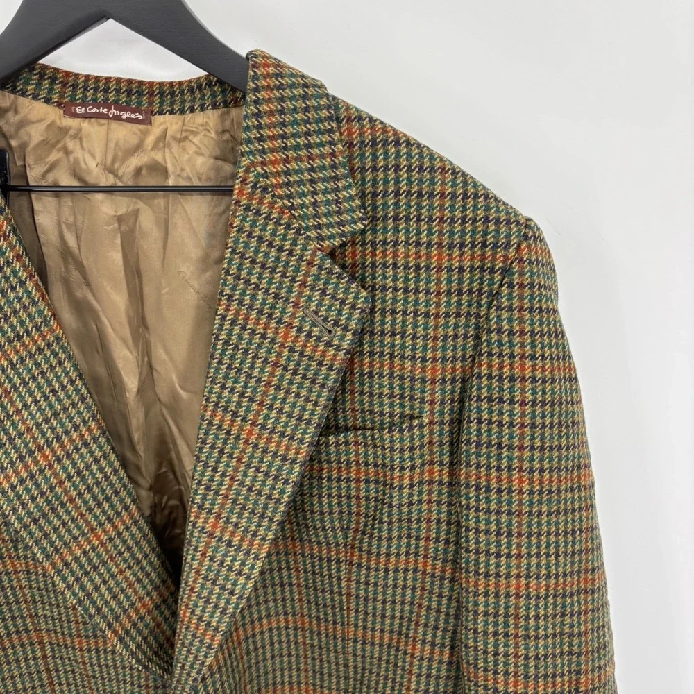 Emilio Tucci Blazer Mens 60R Green Brown Wool Houndstooth Arthur Bell Sport Coat